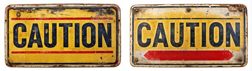 Vintage Rusty Caution Sign with Arrow.