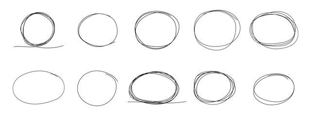 Highlight circle frame cadre, circle doodle scribble round circles for message note. border, mark check or text box isolated on white background. Hand drawn decorative stroke, vintage sketch icon