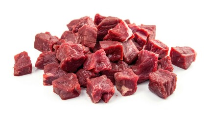 Obraz premium Raw Beef Cubes Isolated on White Background