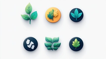Obraz premium Six stylized icons featuring various leaf designs on a clean background, illustrating a theme of nature, growth, or environmental concepts in graphic design.
