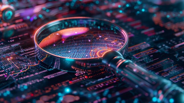 Enchanted financial scrolls with magical graphs and charts under magnifying glass, illuminated by mystical light.