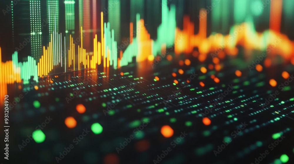 Aufkleber Abstract Digital Data Visualization with Colorful Lines and Blinking Lights
