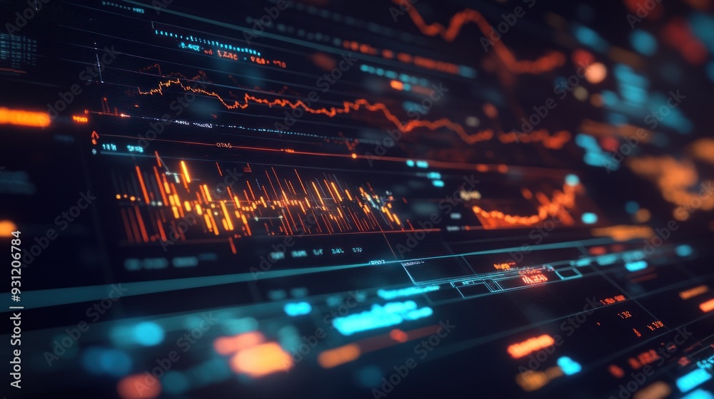 Poster A Close-Up of a Digital Screen Displaying Financial Data with Vivid Red and Orange Lines