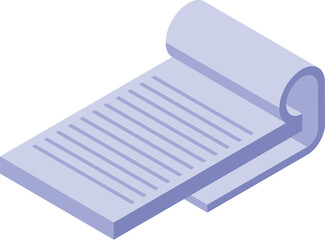 Isometric icon of a notepad with a curled corner showing lined paper for writing