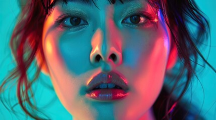 Obraz premium High fashion portrait of young korean woman, bright neon colors