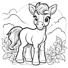 children's coloring book with animal themes: zebras, unicorns, foxes, calves, dolphins, foals, koalas, baby deer, rabbits, lambs, baby elephants