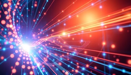 Naklejka premium Colorful abstract digital background with bright lights and blurred bokeh effect, suggesting a futuristic or technological theme