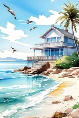 Fototapeta premium the AI Image Generator, Relaxation Paradise. Tranquil beach house