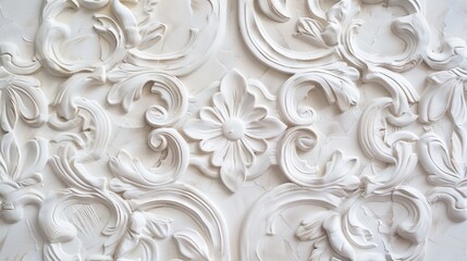 Embossed plaster wall texture background with ornate, intricate design.
