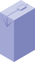 Closed light blue carton with a drinking spout is standing in isometric view