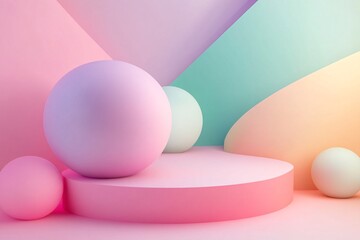 Soft and modern, abstract 3D geometric shapes with pastel colors, forming a geometric 3D background