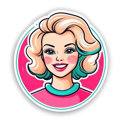 A joyful cartoon sticker shows a confident woman with short blonde hair, beaming with selfacceptance and happiness.