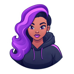 A vibrant hip hop girl logo in black and purple, blending pop art, comics, and Indian culture with bold, playful lines.