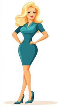 blonde woman teal dress pose clip art preview