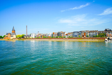 Naklejka premium View of the landscape and the city on the Rhine near Emmerich am Rhein. 