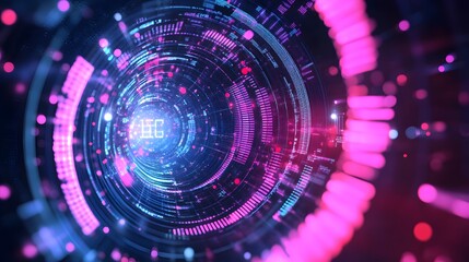 Circular data patterns in neon colors creating a futuristic design