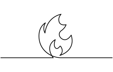 Continuous editable drawing of fire icon. Flame symbol in one line style, Continuous single line sketch drawing of bonfire campfire camping activity. One line warm body in campsite light, cooking food