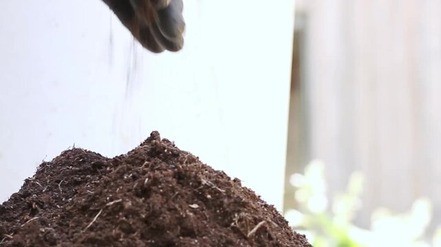 farmer composting organic agriculture earth for gardening environmental friendly with people stock video stock footage
