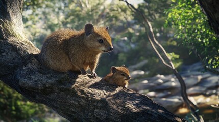 Obraz premium Two Quokkas on a Tree Branch