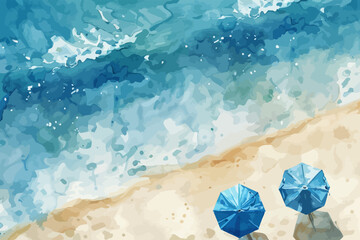 Top View Of A Beach Watercolor Vector Illustration.