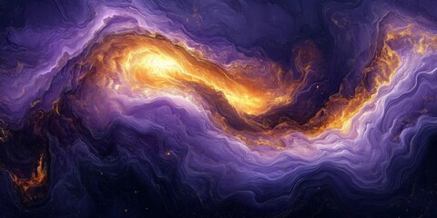 Opulent Textiles: Swirling Patterns in Royal Purple and Golden Hues, generative ai