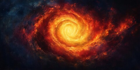 Fototapeta premium Crimson and Gold Vortex: A Watercolor Spiral on Rough Canvas, generative ai