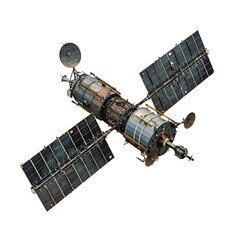 Angled view of a satellite constellation isolated on a white transparent background