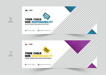 School admission facebook cover design set, back-to-school social media banner, online education banner ads template.	