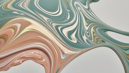 Abstract Swirling Green, White, and Brown Liquid Marble Art