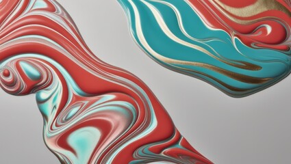 Obraz premium Abstract Swirling Acrylic Paint Art Background, Red, Blue, Green, Gold, White