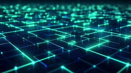 Obraz premium An abstract grid of glowing blue and green lines symbolizing data communication