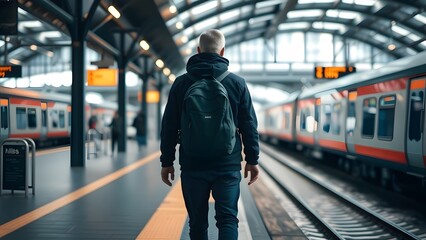 Passenger on a train station platform.