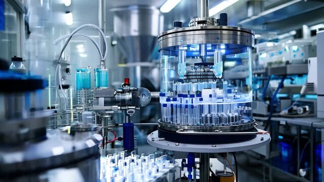 A bioreactor in a biotechnology facility, illustrating the production of pharmaceuticals and bio products