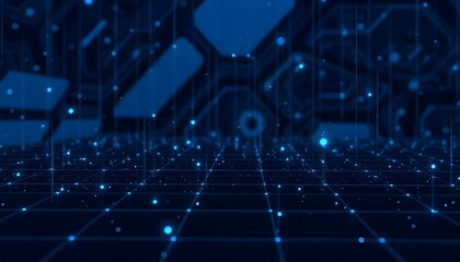 Obraz premium A futuristic, abstract background with a grid of glowing blue lines and dots, creating a sense of depth and technology
