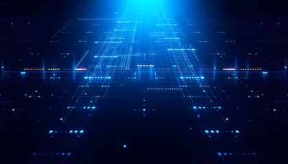 Fototapeta premium A futuristic, abstract background with a grid of glowing blue lines and dots, creating a sense of depth and technology