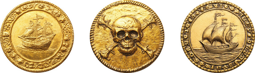 Pirate doubloon gold coin sticker transparent background PNG clipart