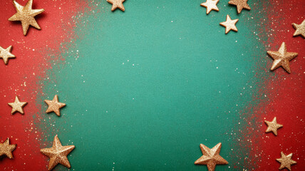 Vintage Christmas background with distressed red and green grunge texture subtle snowflakes and faded golden stars scattered for a nostalgic holiday vibe empty space for festive text 
