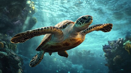 Obraz premium Sea Turtle Swimming in the Ocean