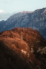 Beautiful sunrise on the mountains near Lecco Lake, Lombardia