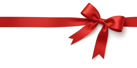 A red ribbon with a bow on a white background, a white gift with copy space