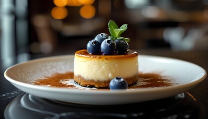 cheese cake, blueberries, cinnamon