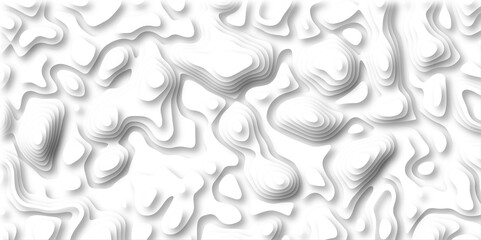 3D Papercut Stylized White topographic contour scheme and terrain. Abstract lines or wavy backdrop background. Topography grid map. Geographic line mountain relief. Contour map background.