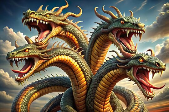 Greek myth hydra snake monster with many heads