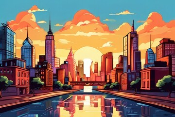 Obraz premium the AI Image Generator, modern orange metropolitan cityscape.