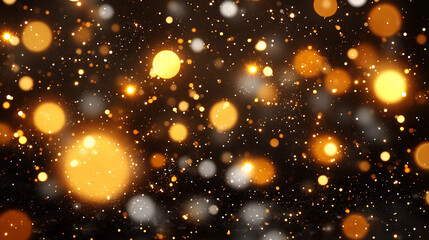 Obraz premium Golden and white lights twinkle and float against a dark backdrop, creating a festive, enchanting ambiance perfect for celebrations