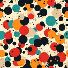 Seamless pattern of retro dots arranged in a playful, random pattern
