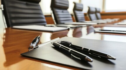 Blank paper and pen on a wooden table for design or writing templates