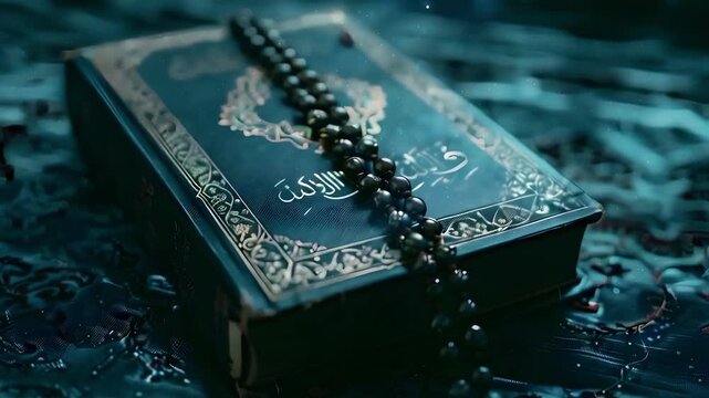 Video recreation of a islamic mashaba or misbaha over a quran book	
