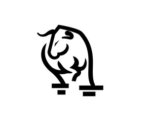 angry active bull line art logo design template illustration