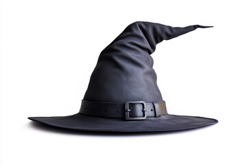 Witch and wizards hat with belt on isolated white background.